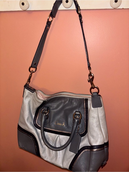 Coach Handbags - Coach Two-Tone Gray & Cream Shoulder Bag with Dark Trim